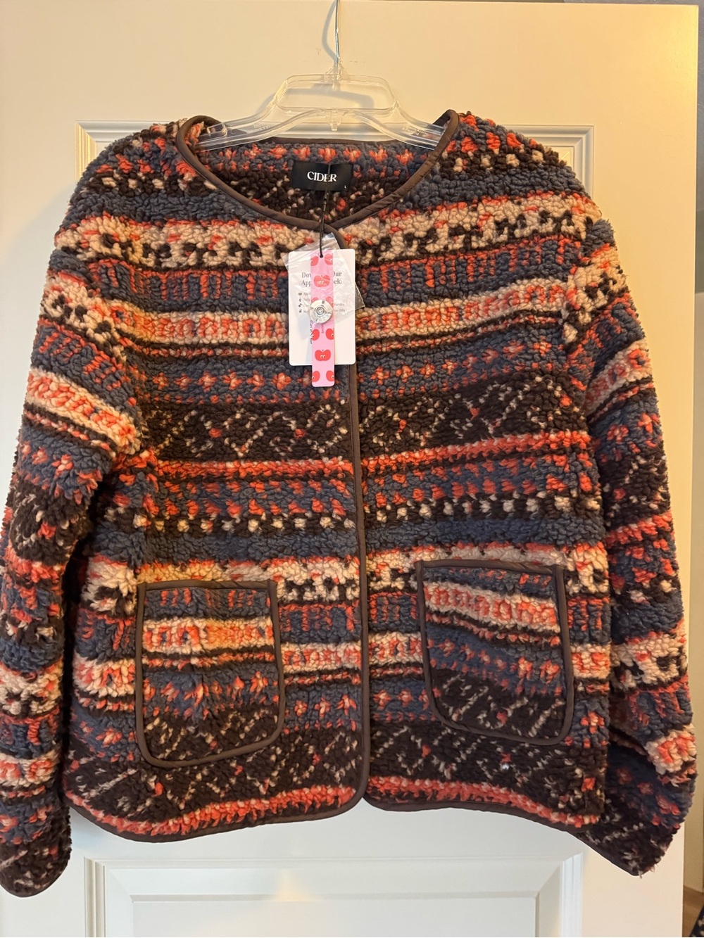 Cider Multicolor Bouclé Zip-Front Cardigan Jacket - Navy, Rust & Cream